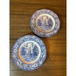 Liberty Blue Independence Hall Dinner Plates Set of 2 Blue White Ironstone 10"